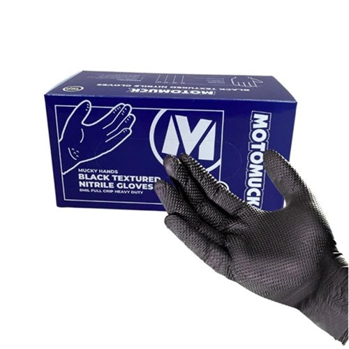 MOTOMUCK BLACK TEXTURED NITRILE HEAVY DUTY GLOVES 8MIL (LG) (Box of 100)
