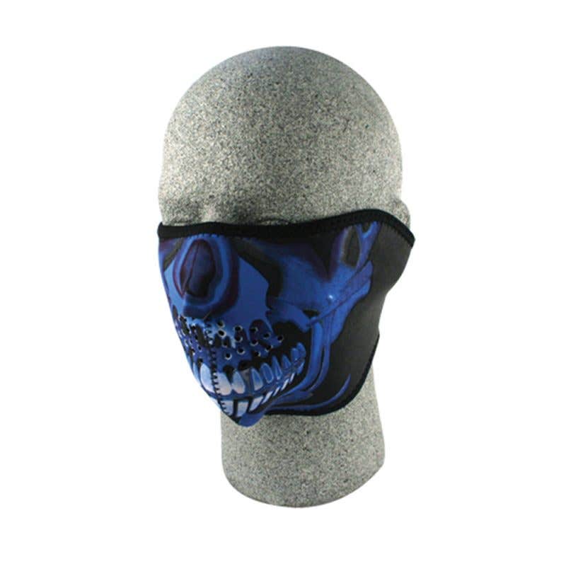 ZAN HEADGEAR NEOPRENE FACE MASKS  BLUE CHROME SKULL