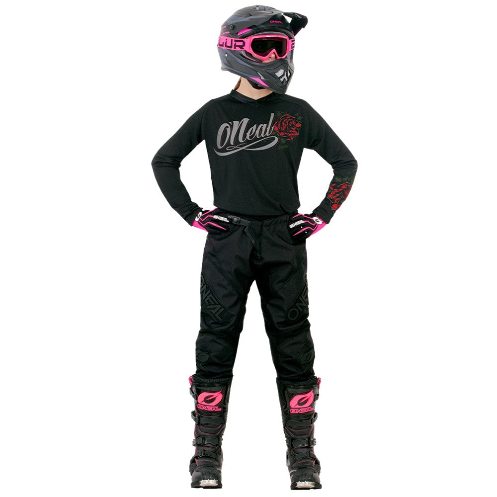 ONEAL ELEMENT THREAT LADIES JSY ROSES V.22 - BLK/RED (W08 - SM)  [ONC01]