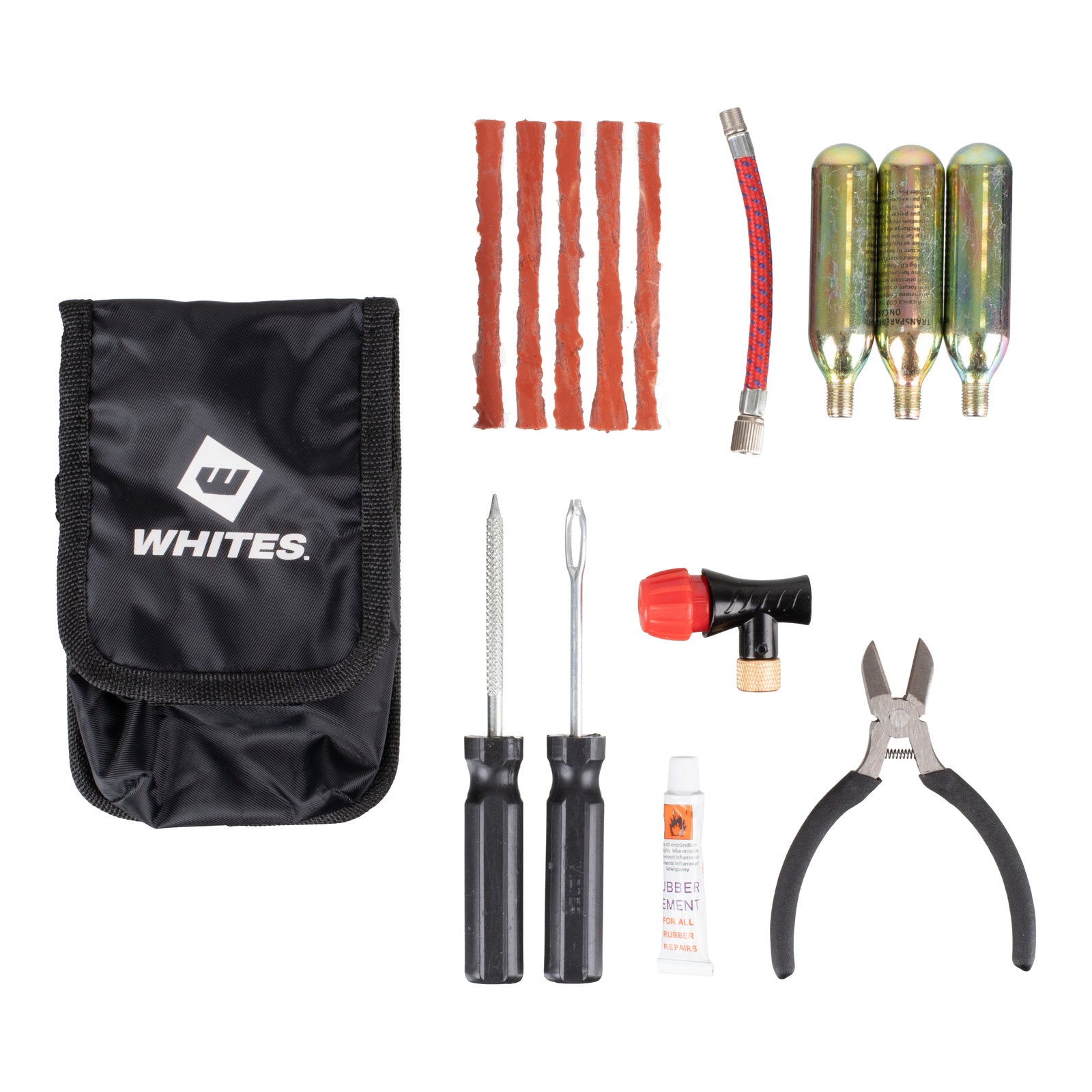 Whites Puncture Repair Kit - Compact (Seals  CO2  Tools  Glue  Bag)