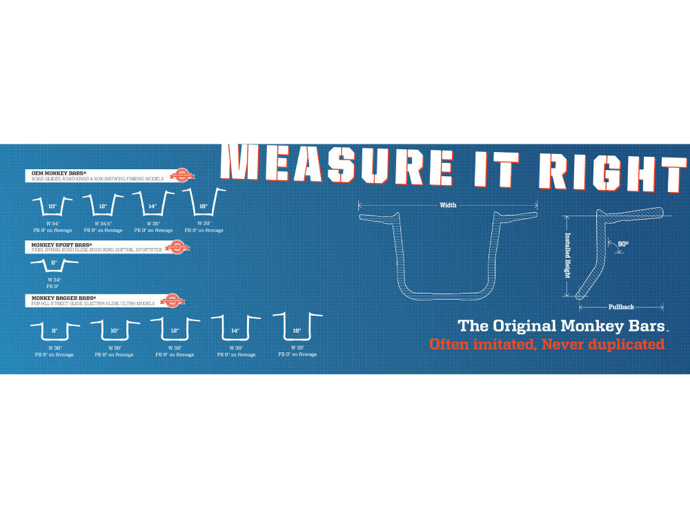 16in. x 1-1/4in. Bagger Monkey Handlebar - Black. Fits Ultra Models 1996-2024 and Street Glide 1996-2023