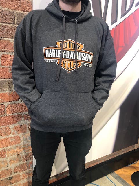 HARLEY-DAVIDSON MENS LONG LOGO BAR & SHIELD HOODIE