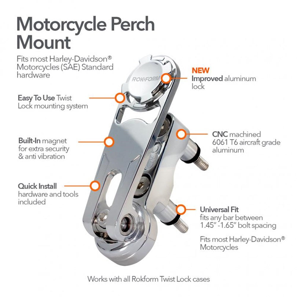 ROKFORM MOTORCYCLE PERCH MOUNT HARLEY POLISHED [ONC01]