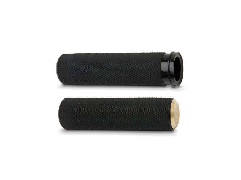 ARLEN NESS KNURLED FUSION HANDGRIPS - BRASS. FITS H-D WITH THROTTLE CABLE.