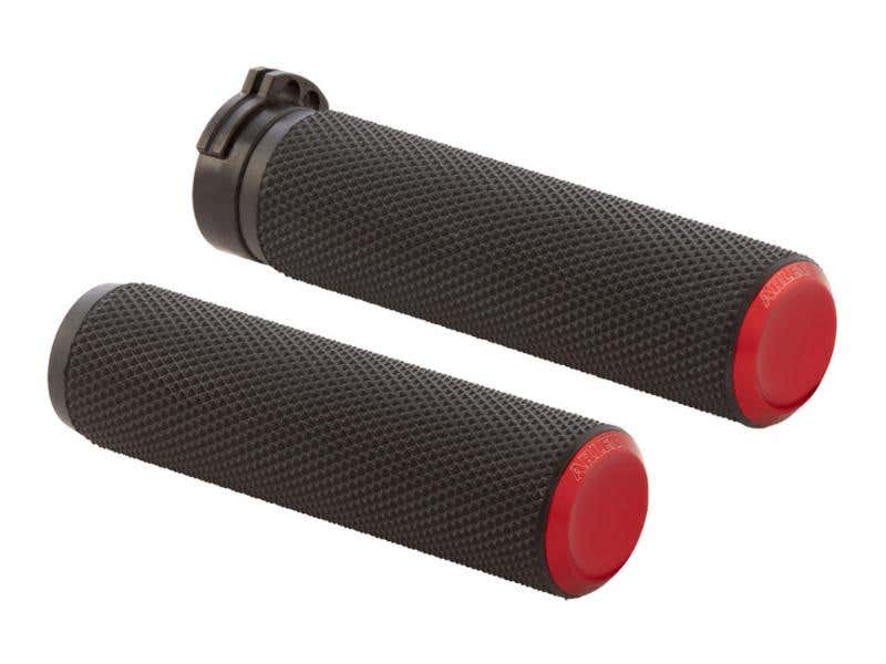 ARLEN NESS KNURLED FUSION HANDGRIPS - RED. FITS BIG TWIN 2008-2024 WITH THROTTLE-BY-WIRE