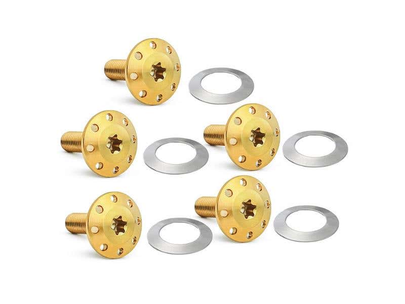 ARLEN NESS TITANIUM HOLESHOT FRONT BRAKE ROTOR BOLTS - GOLD. FITS STREET GLIDE & ROAD GLIDE 2024UP WITH SPOKE MOUNTED DISC SPORTSTER S 2021UP & PAN AMERICA 2021