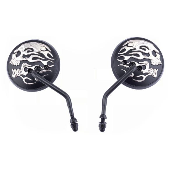 ROLLIES SPEED SHOP MIRROR; ROUND 4 FLAMING SKULL