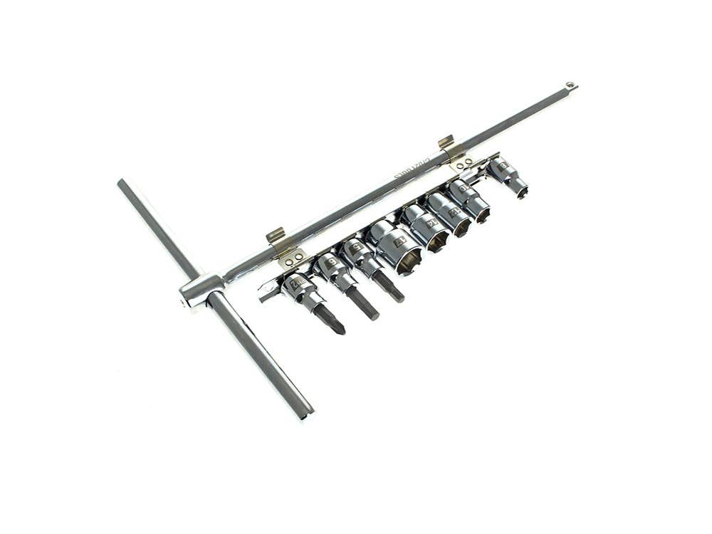 CRUZTOOLS SLIDING T-DRIVER WITH 5 SOCKETS 2 HEX BITS & PHILLIPS SCREWDRIVER BIT