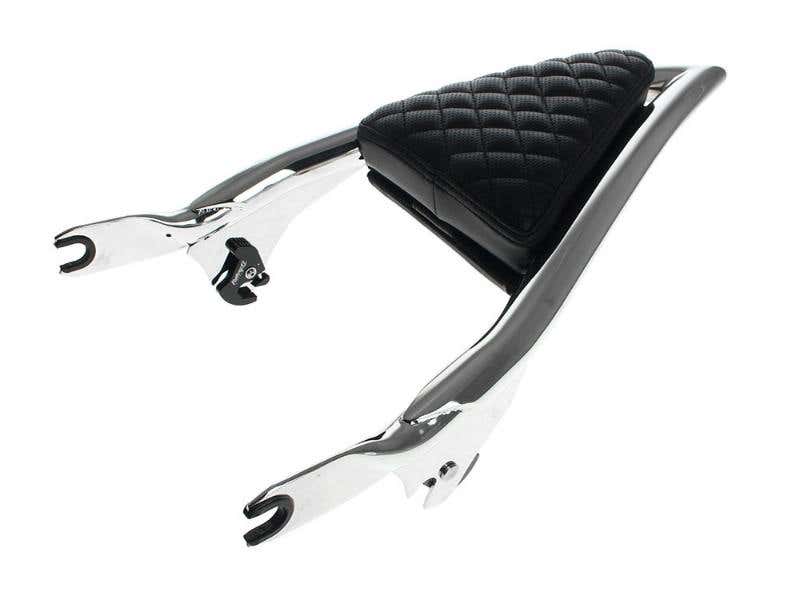 FACTORY 47 HANDLEBARS DIAMOND STITCH APEX SISSY BAR BACKREST - CHROME. FITS TOURING 2009UP.