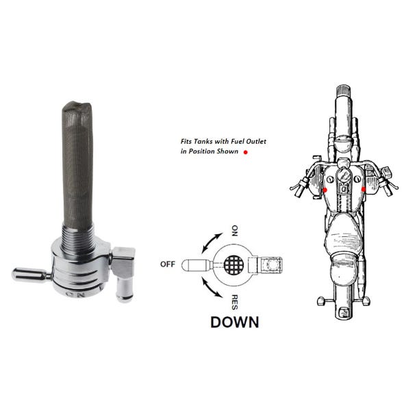 GOLAN FUEL CAPS PETCOCK 3/8NPT DOWNWARD 5/16 CHR