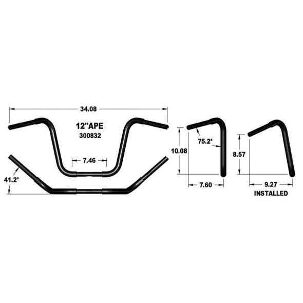 KHROME WERKS H/BAR APE HANGER 12X1.25X1