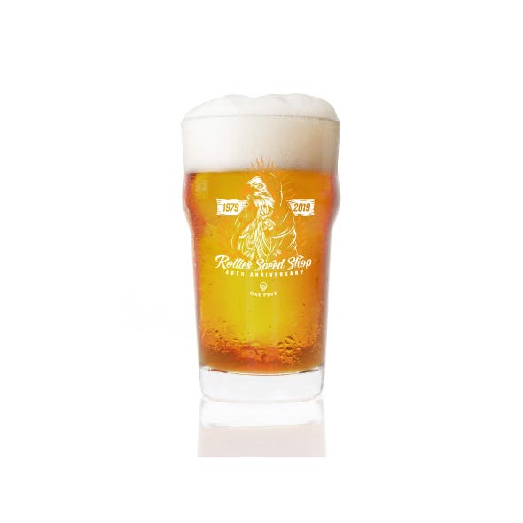ROLLIES SPEED SHOP PINT GLASS; ROLLIES SPEED SHOP