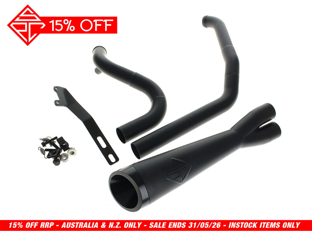 2-into-1 Cutback Exhaust - Black with Black End Cap. Fits Touring 2017up. - SP Concepts Exhaust