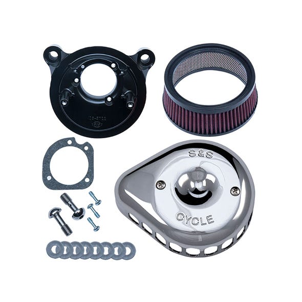 S&S CYCLE PERFORMANCE MINI TEARDROP AIR CLEANER KIT - CHROME. FITS SPORTSTER 1991-2006 WITH CV CARBURETTOR.