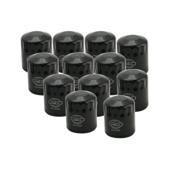 S&S CYCLE PERFORMANCE OIL FILTERS - BLACK. FITS TWIN CAM 1999-2017 & MILWAUKEE-EIGHT 2017UP. BOX OF 12.