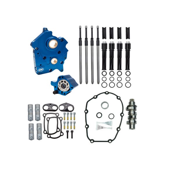 S&S CYCLE PERFORMANCE CAM CHEST KIT WITH 465C CHAIN DRIVE CAMSHAFTS & BLACK PUSHROD COVERS. FITS TOURING 2017UP & SOFTAIL 2018UP WITH OIL COOLED ENGINES.