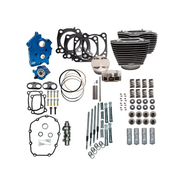 S&S CYCLE PERFORMANCE POWER PACK - 128CI BIG BORE KIT WITH CHAIN DRIVE 550 CAMSHAFT HIGHLIGHTED FINS & CHROME PUSHROD TUBES. FITS MILWAUKEE-EIGHT 2017UP WITH 114CI OIL CO