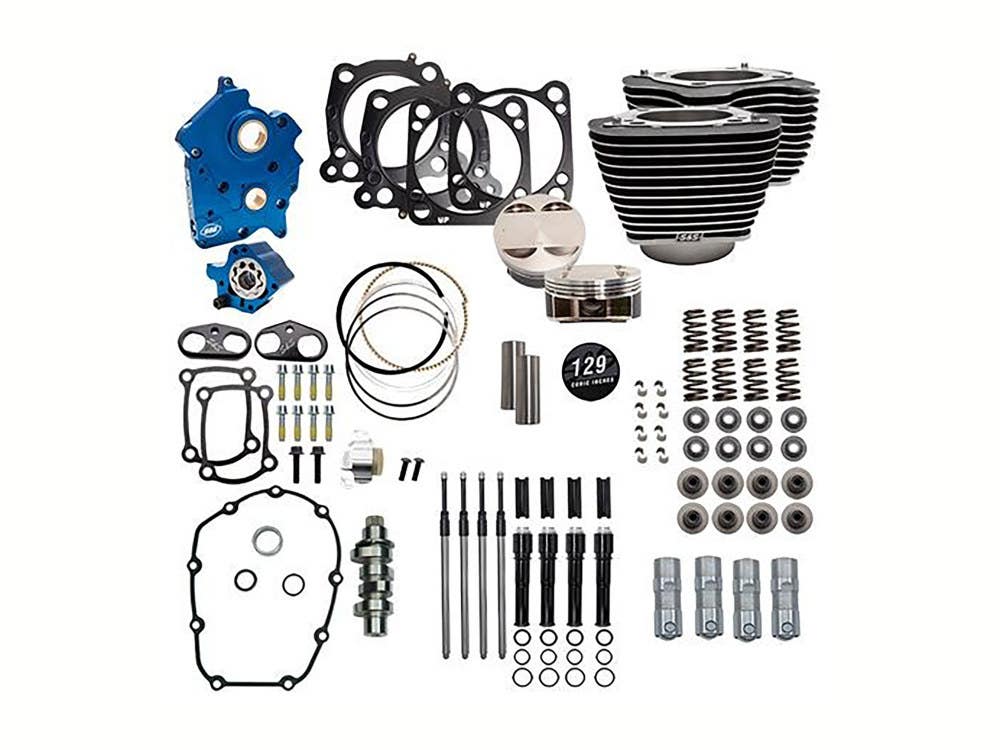 S&S CYCLE PERFORMANCE POWER PACK - 129CI BIG BORE KIT WITH CHAIN DRIVE 550 CAMSHAFT HIGHLIGHTED FINS & BLACK PUSHROD TUBES. FITS MILWAUKEE-EIGHT 2017UP WITH 107CI OIL COO