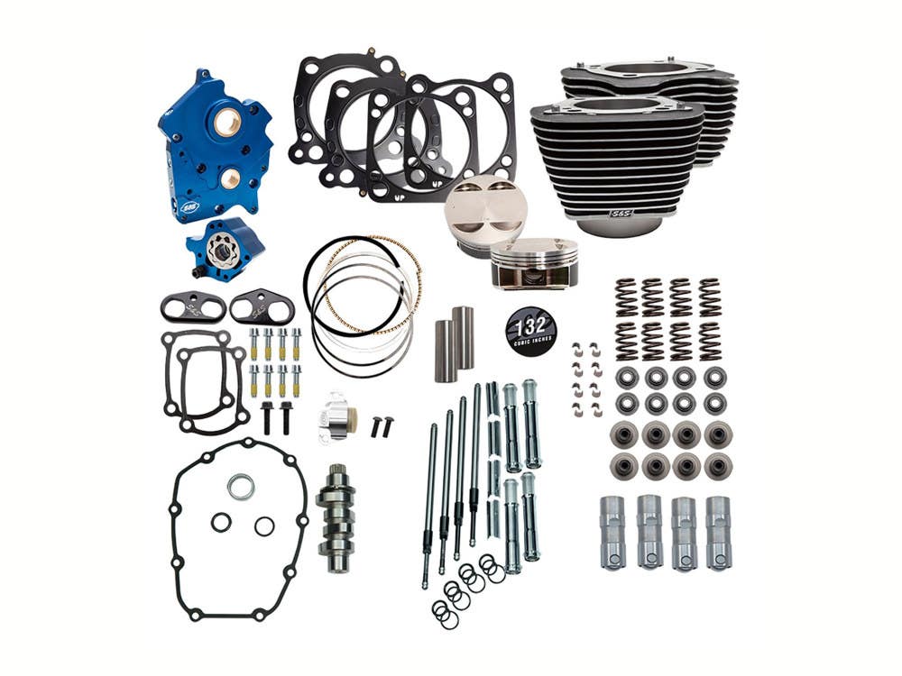 S&S CYCLE PERFORMANCE POWER PACK - 132CI BIG BORE KIT WITH CHAIN DRIVE 550 CAMSHAFT HIGHLIGHTED FINS & CHROME PUSHROD TUBES. FITS MILWAUKEE-EIGHT 2017UP WITH 114CI OIL CO