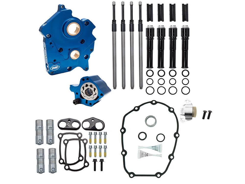 S&S CYCLE PERFORMANCE CAM CHEST KIT WITH CHROME PUSHROD KIT NO CAM - SUITS CHAIN DRIVE CAMSHAFT. FITS TOURING 2017UP & SOFTAIL 2018UP WITH OIL COOLED ENGINES.