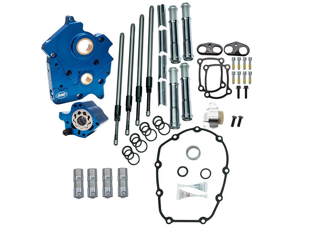 S&S CYCLE PERFORMANCE CAM CHEST KIT WITH CHROME PUSHROD KIT NO CAM - SUITS CHAIN DRIVE CAMSHAFT. FITS TOURING 2017UP & SOFTAIL 2018UP WITH OIL COOLED ENGINES.