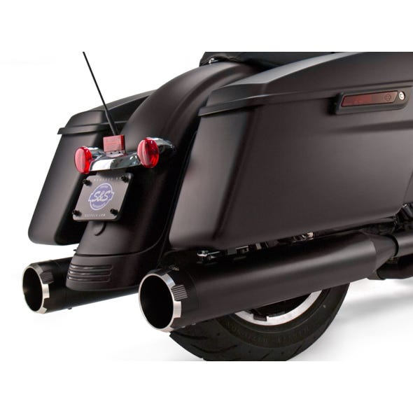 S&S CYCLE PERFORMANCE 4-1/2IN. MK45 SLIP-ON MUFFLERS - BLACK WITH BLACK THRUSTER END CAPS. FITS TOURING 1995-2016.