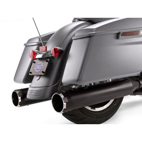 S&S CYCLE PERFORMANCE 4-1/2IN. MK45 SLIP-ON MUFFLERS - BLACK WITH BLACK THRUSTER END CAPS. FITS TOURING 2017UP.