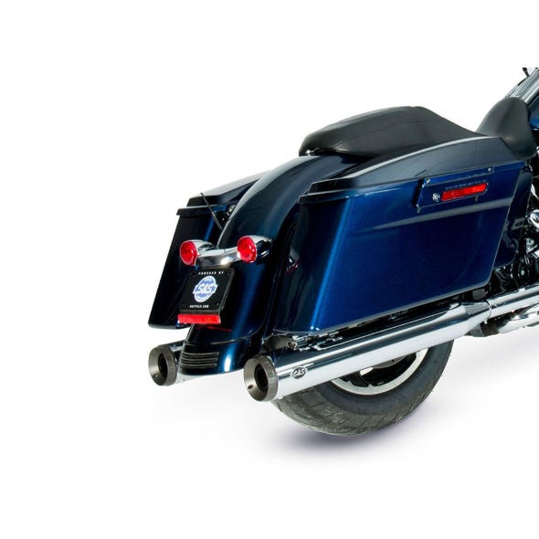 S&S CYCLE PERFORMANCE 4IN. GRAND NATIONAL SLIP-ON MUFFLERS - CHROME WITH BLACK END CAPS. FITS TOURING 1995-2016 & TRIKE 2017-2020.