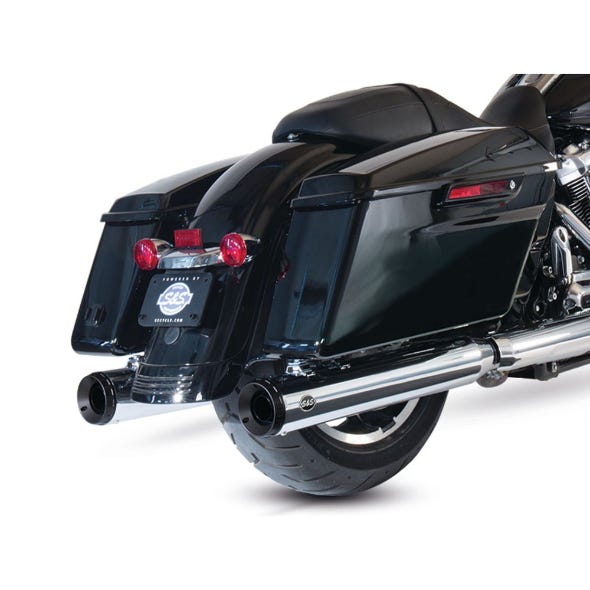 S&S CYCLE PERFORMANCE 4IN. GRAND NATIONAL SLIP-ON MUFFLERS - CHROME WITH BLACK END CAPS. FITS TOURING 2017UP.