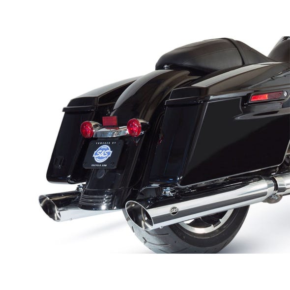S&S CYCLE PERFORMANCE 4IN. GRAND NATIONAL SLASH CUT SLIP-ON MUFFLERS - CHROME. FITS TOURING 2017UP.