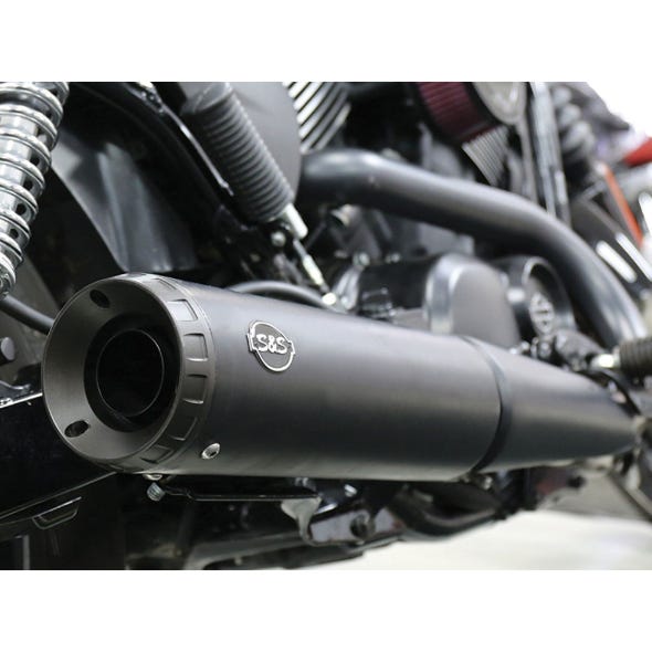 S&S CYCLE PERFORMANCE 4IN. GRAND NATIONAL SLIP-ON MUFFLER - BLACK WITH BLACK END CAP. FITS STREET 2015-2020.