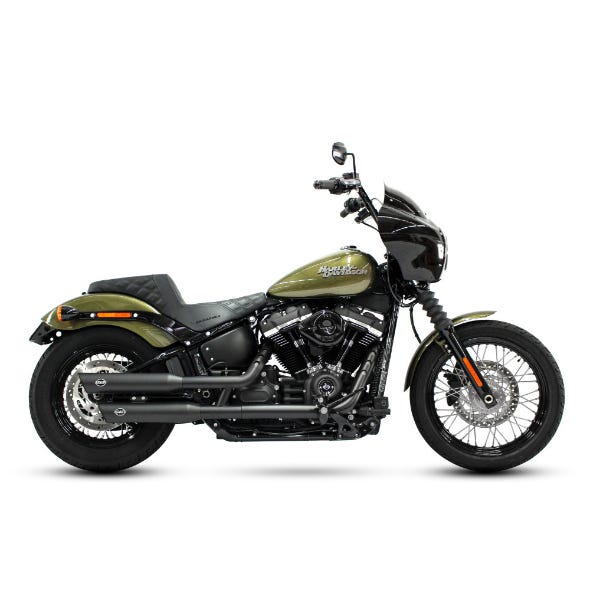 S&S CYCLE PERFORMANCE 3-1/2IN. SLASH CUT SLIP-ON MUFFLERS - BLACK. FITS SOFTAIL SLIM STREET BOB LOW RIDER BREAKOUT & FAT BOY 2018UP & STANDARD 2020UP.