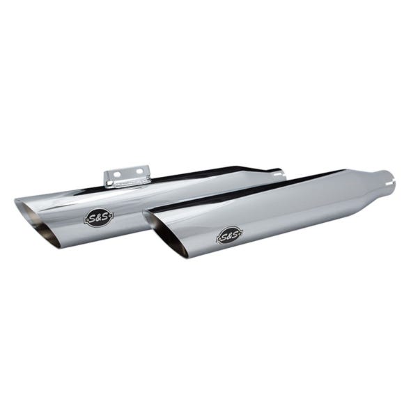 S&S CYCLE PERFORMANCE 3-1/2IN. SLASH CUT SLIP-ON MUFFLERS - CHROME. FITS SOFTAIL SLIM STREET BOB LOW RIDER BREAKOUT & FAT BOY 2018UP & STANDARD 2020UP.