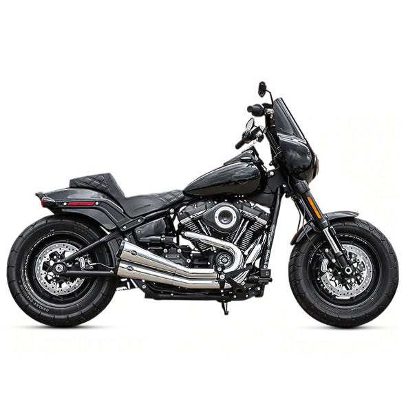 S&S CYCLE PERFORMANCE GRAND NATIONAL 2-INTO-2 EXHAUST - CHROME WITH BLACK END CAPS. FITS STREET BOB LOW RIDER SLIM FAT BOB & DELUXE 2018UP.