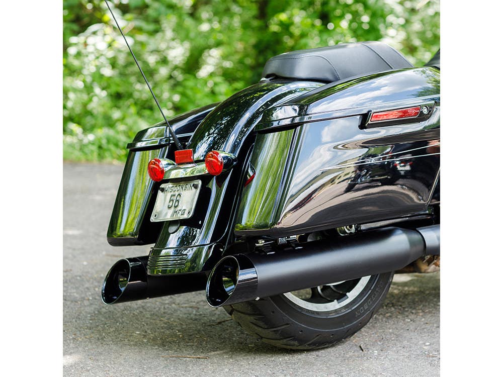 S&S CYCLE PERFORMANCE 4-1/2IN. MK45 SLIP-ON MUFFLERS - BLACK WITH BLACK CUTLASS END CAPS. FITS TOURING 2017UP.
