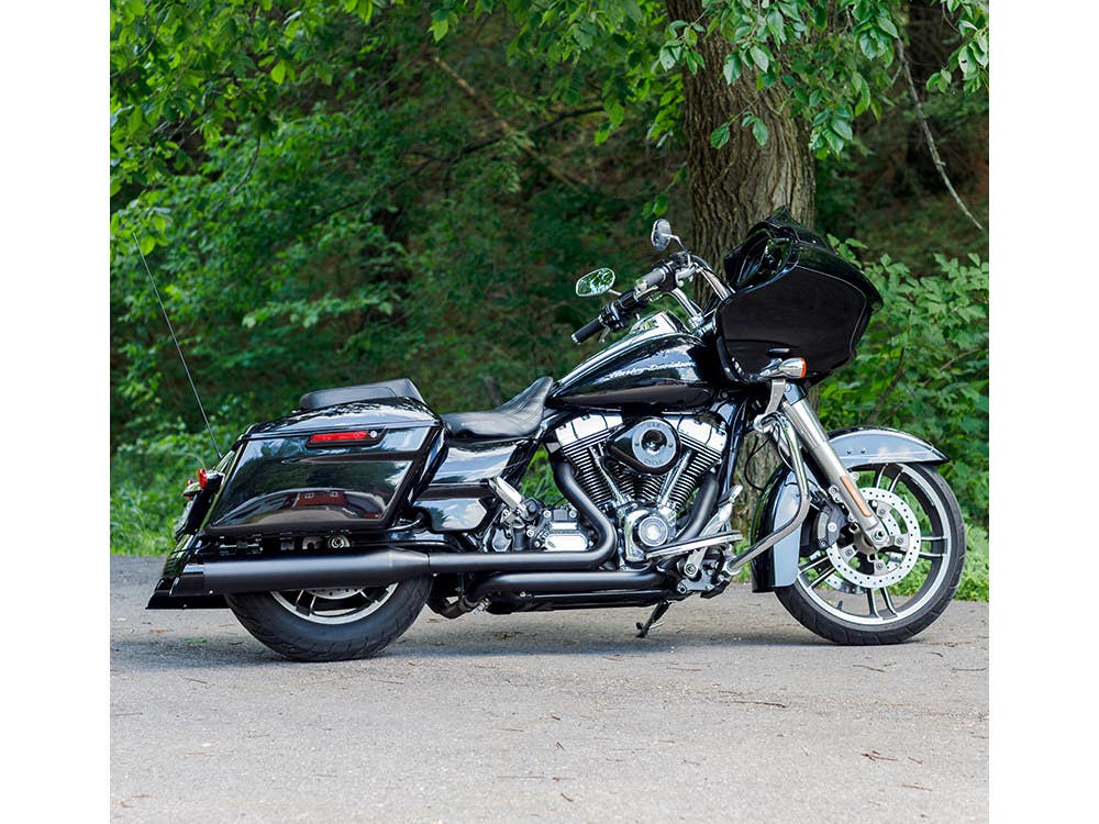 S&S CYCLE PERFORMANCE 4-1/2IN. MK45 SLIP-ON MUFFLERS - BLACK WITH BLACK CUTLASS END CAPS. FITS TOURING 1995-2016.