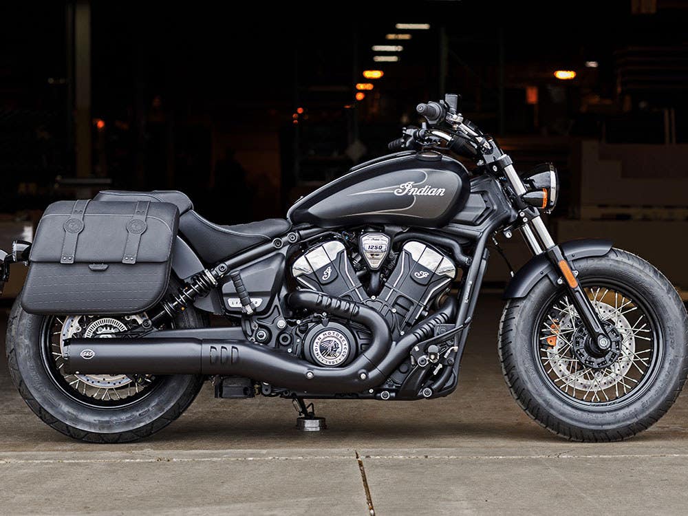 S&S CYCLE PERFORMANCE GRAND NATIONAL SLIP-ON MUFFLER - BLACK WITH BLACK END CAP. FITS INDIAN SCOUT 2025UP