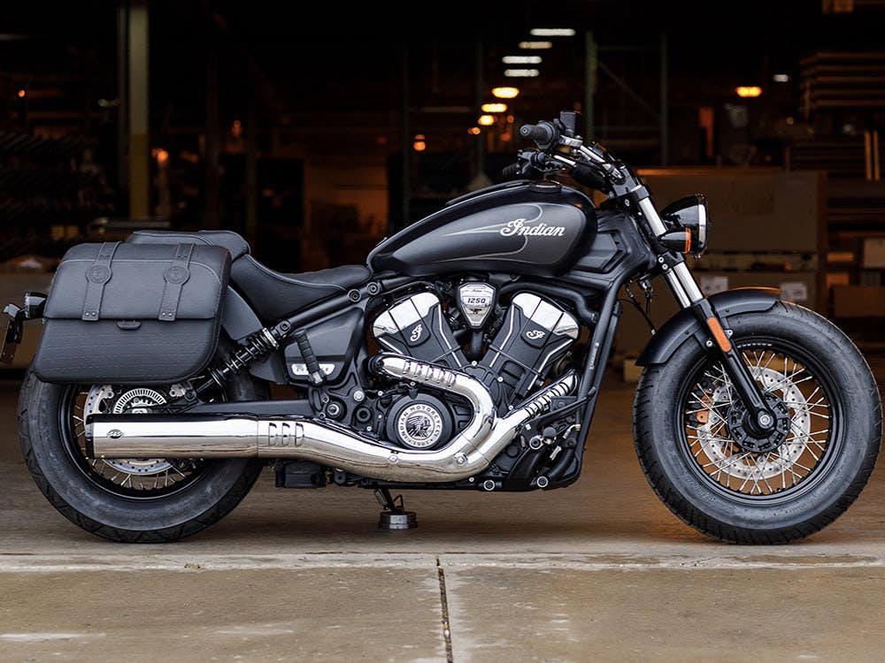 S&S CYCLE PERFORMANCE GRAND NATIONAL SLIP-ON MUFFLER - CHROME WITH BLACK END CAP. FITS INDIAN SCOUT 2025UP