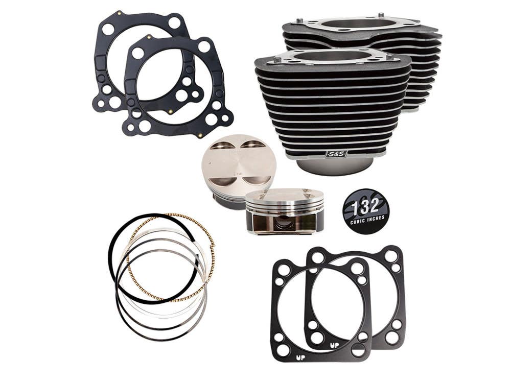 S&S CYCLE PERFORMANCE 132CI BIG BORE KIT WITH HIGHLIGHTED FINS - BLACK. FITS MILWAUKEE-EIGHT 2017UP 114CI OR 117CI ENGINE.