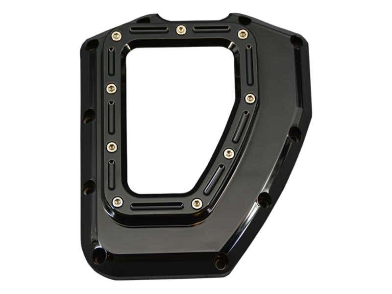 TRASK PERFORMANCE ASSAULT CLEAR CAM COVER - GLOSS BLACK. FITS TWIN CAM 2001-2017.