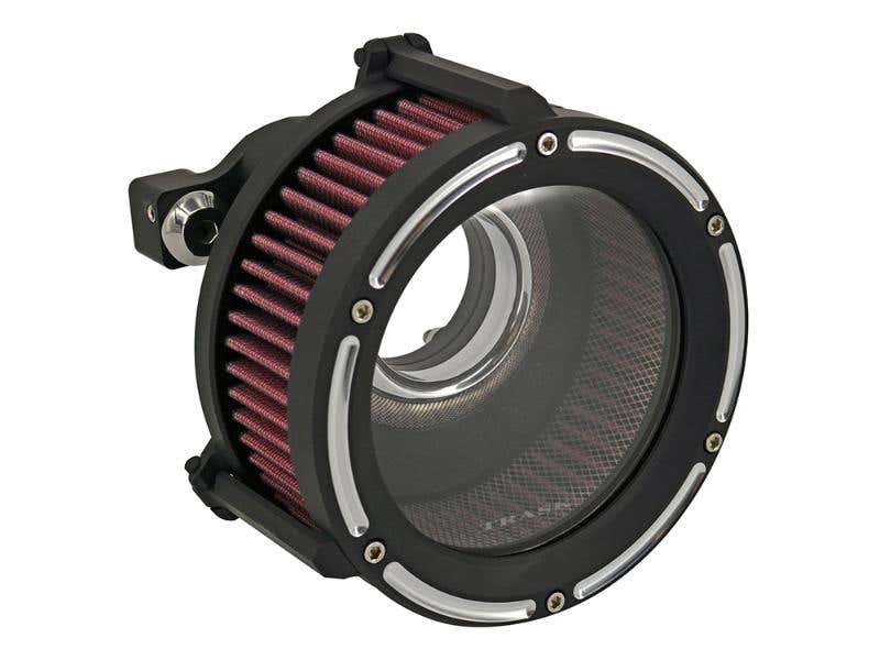 TRASK PERFORMANCE ASSAULT CLEAR AIR CLEANER KIT - REVERSE CUT BLACK. FITS TWIN CAM 1999-2017 WITH CV CARB OR CABLE OPERATED DELPHI EFI.