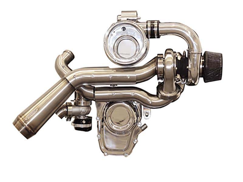 TRASK PERFORMANCE TORNADO TURBO KIT - STAINLESS EXHAUST POLISHED BILLET. FITS TOURING 2017UP AND SOFTAIL 2018UP.