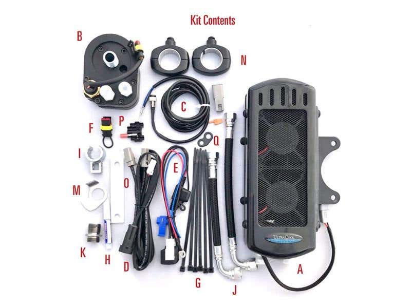 ULTRA COOL OIL COOLERS FAN ASSISTED SIDE MOUNT OIL COOLER KIT - GLOSS BLACK. FITS SOFTAIL 1985-2017