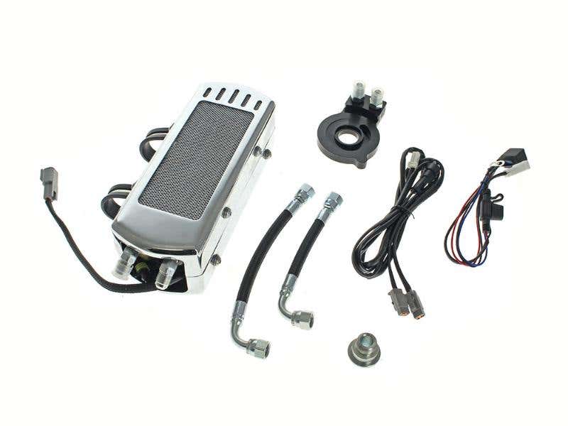 ULTRA COOL OIL COOLERS FAN ASSISTED SIDE MOUNT OIL COOLER KIT - CHROME. FITS SOFTAIL 2018UP WITH NO CRASH BAR/ENGINE GUARD