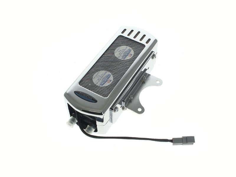ULTRA COOL OIL COOLERS FAN ASSISTED SIDE MOUNT OIL COOLER KIT - CHROME. FITS TOURING 1992-2008 AND FXR 1992-1994