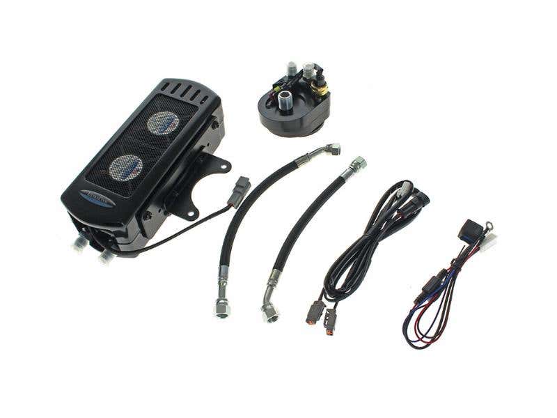 ULTRA COOL OIL COOLERS FAN ASSISTED SIDE MOUNT OIL COOLER KIT - GLOSS BLACK FITS TOURING 1992-2008 AND FXR 1992-1994