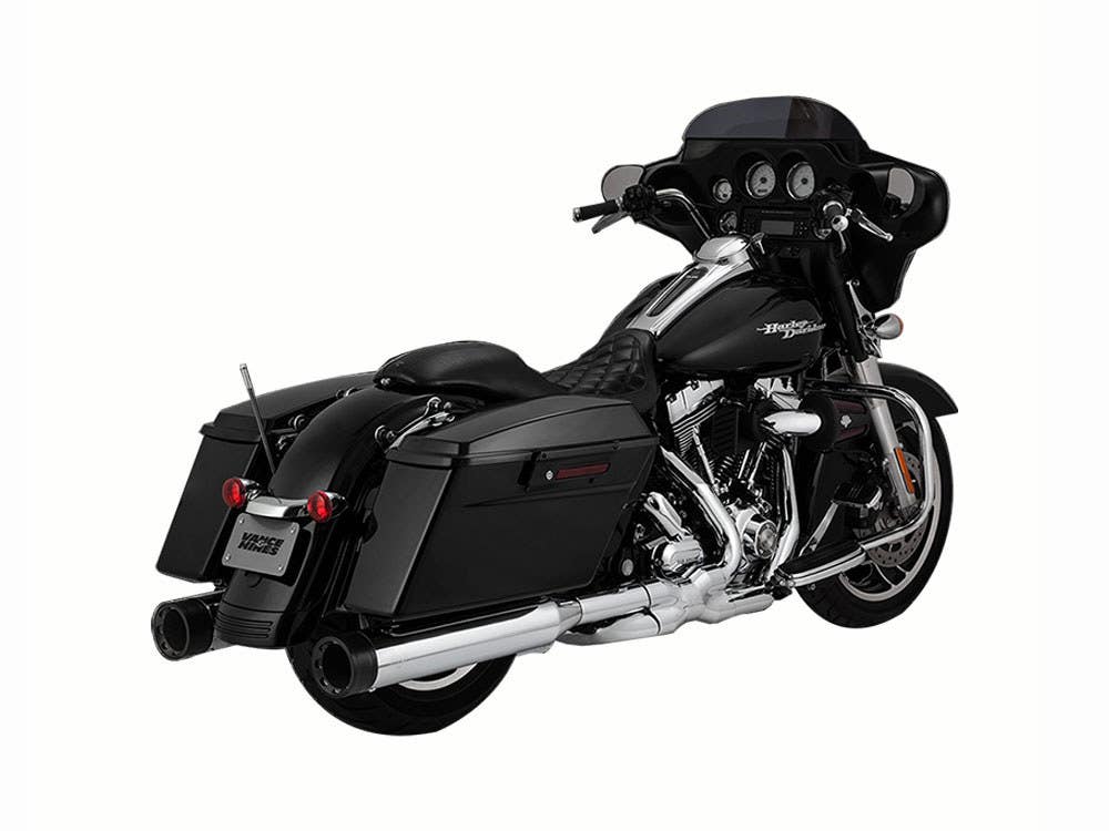 VANCE AND HINES 4.5IN. OVERSIZED 450 DESTROYER SLIP-ON MUFFLERS - CHROME WITH BLACK END CAPS. FITS TOURING 1995-2016 & TRIKE 2017-2020