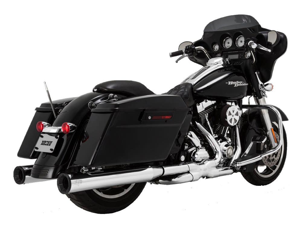 VANCE AND HINES 4IN. ELIMINATOR 400 SLIP-ON MUFFLERS - CHROME WITH BLACK END CAPS. FITS TOURING 2017UP