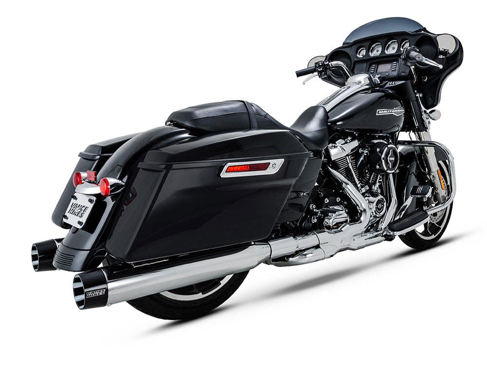 VANCE AND HINES 4.5IN. BLACKBIRD 450 SLIP-ON MUFFLERS - CHROME WITH BLACK END CAPS. FITS TOURING 2017UP