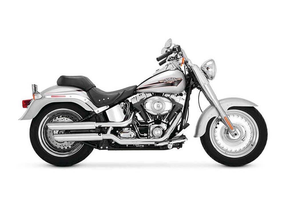 VANCE AND HINES 3IN. TWIN SLASH SLIP-ON MUFFLERS - CHROME. FITS SOFTAIL DEUCE 2007 & FAT BOY 2007-2017